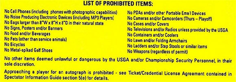 US Open Prohibited Items