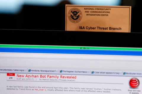 A work station is pictured at the U.S. Department of Homeland Security's National Cybersecurity & Communications Integration Center (NCCIC) in Arlington Virginia