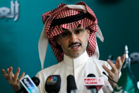 Saudi billionaire Prince Alwaleed bin Talal speaks at a news conference in Riyadh