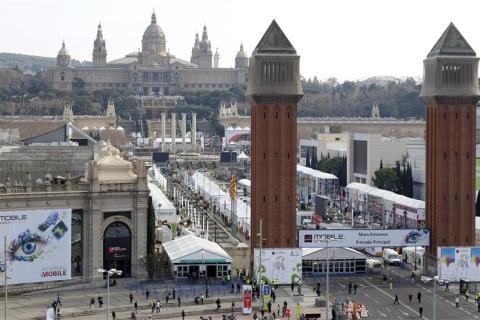 General view is seen of the Mobile World Congress in Barcelona