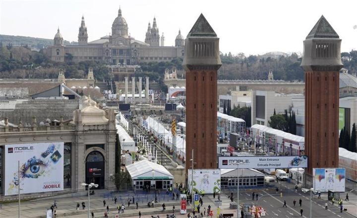 General view is seen of the Mobile World Congress in Barcelona