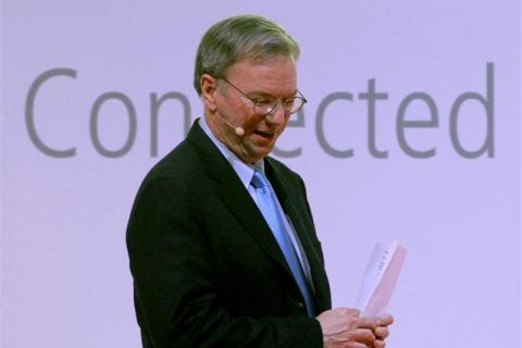 Google CEO Eric Schmidt attends a news conference