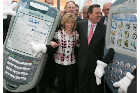 Gerhard Schröder with BlackBerry