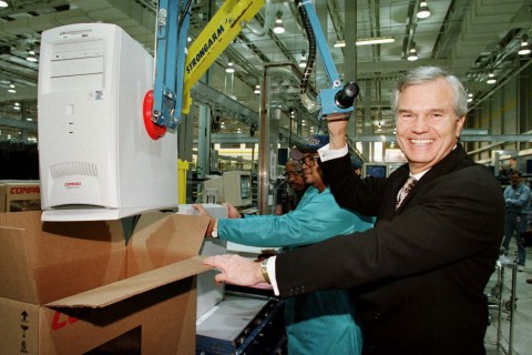 Eckhard Pfeiffer President And CEO Of Compaq Computer Corporation Packs The 50 Millionth Personal