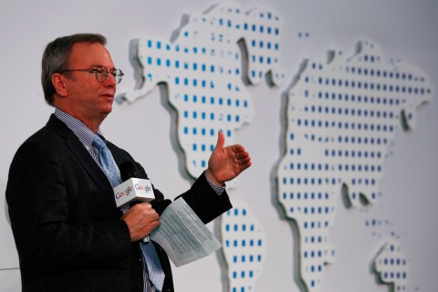 Google Executive Chairman Schmidt speaks during a talk at the Chinese University of Hong Kong