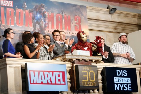 Robert Downey Jr. rings opening bell at New York Stock Exchange to promote his new movie 'Iron Man 3,'
