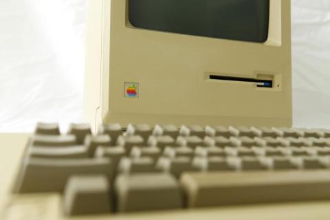A working Apple Macintosh computer from 1984 is seen at B&R Computer Service shop in San Diego