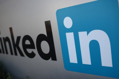 The logo for LinkedIn Corporation, a social networking website for people in professional occupations, is pictured in Mountain View